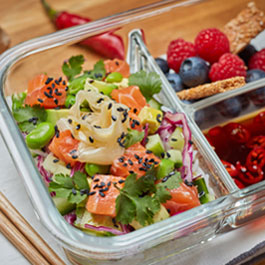 Spicy salmon & avocado poke bowl