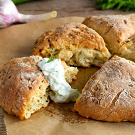 Zucchini Feta Scones with Tzatziki-Dip