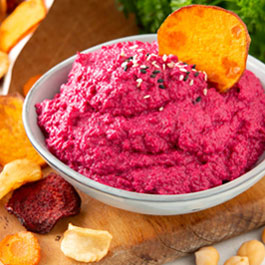 Vegetable chips & beetroot hummus