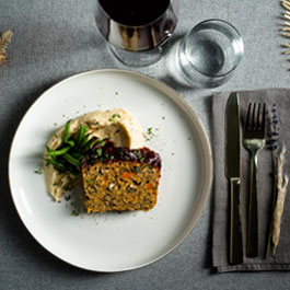 Lentil roast with plum-thyme chutney