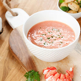 Lobster coconut soup with Thai fish balls