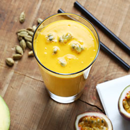 Mango, passion fruit and cardamom lassi