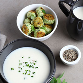 Cream of chicken soup with herbed dumplings