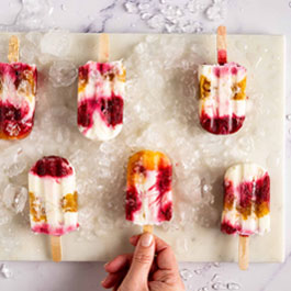 Sorbets noix de coco, framboise et pêche