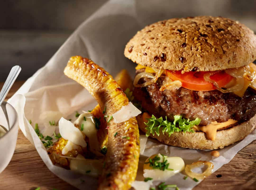 Hamburgers and BBQ corn ribs