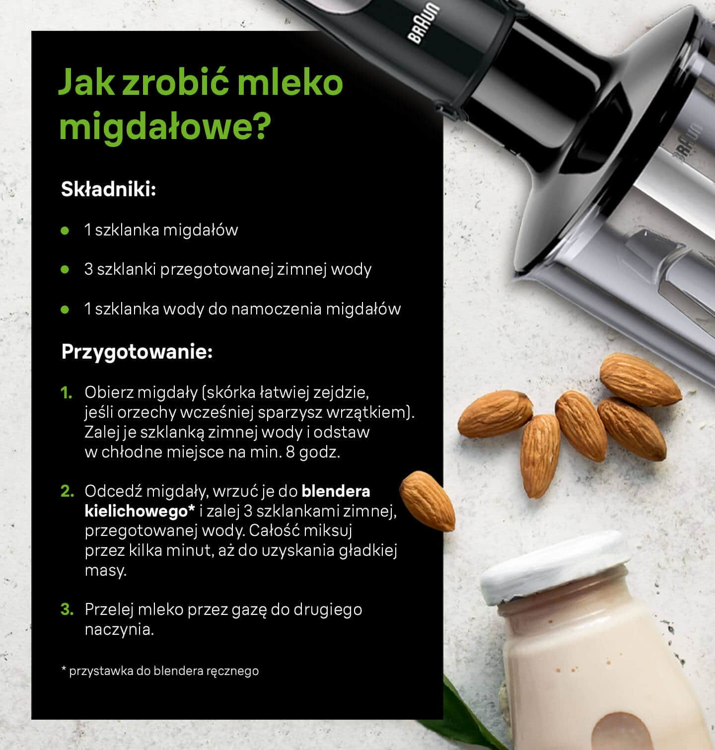  Jak zrobić mleko migdałowe?  Potrzebne składniki i sposób przygotowania - infografika