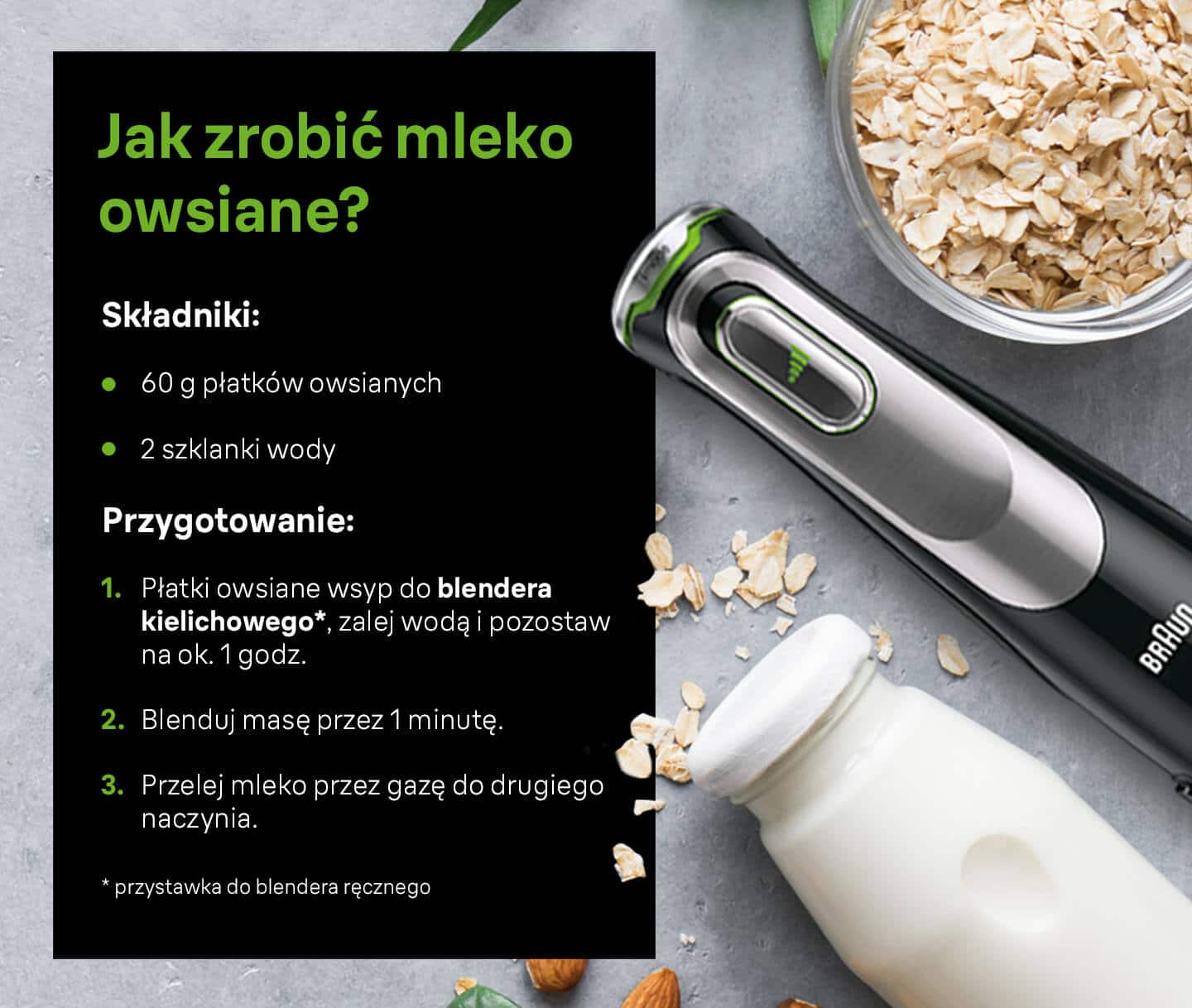 Jak zrobić mleko owsiane? Potrzebne składniki i sposób przygotowania - infografika