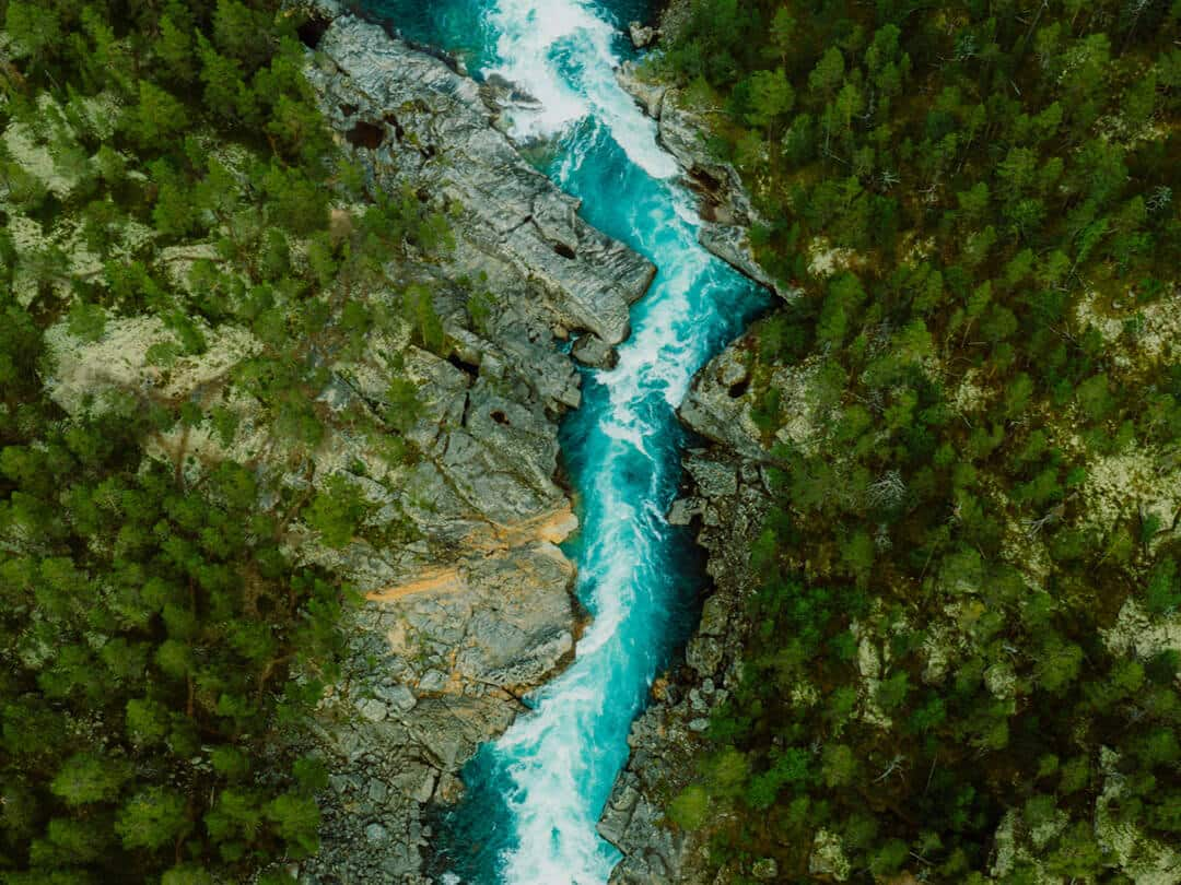 Mountain river from birds eye.