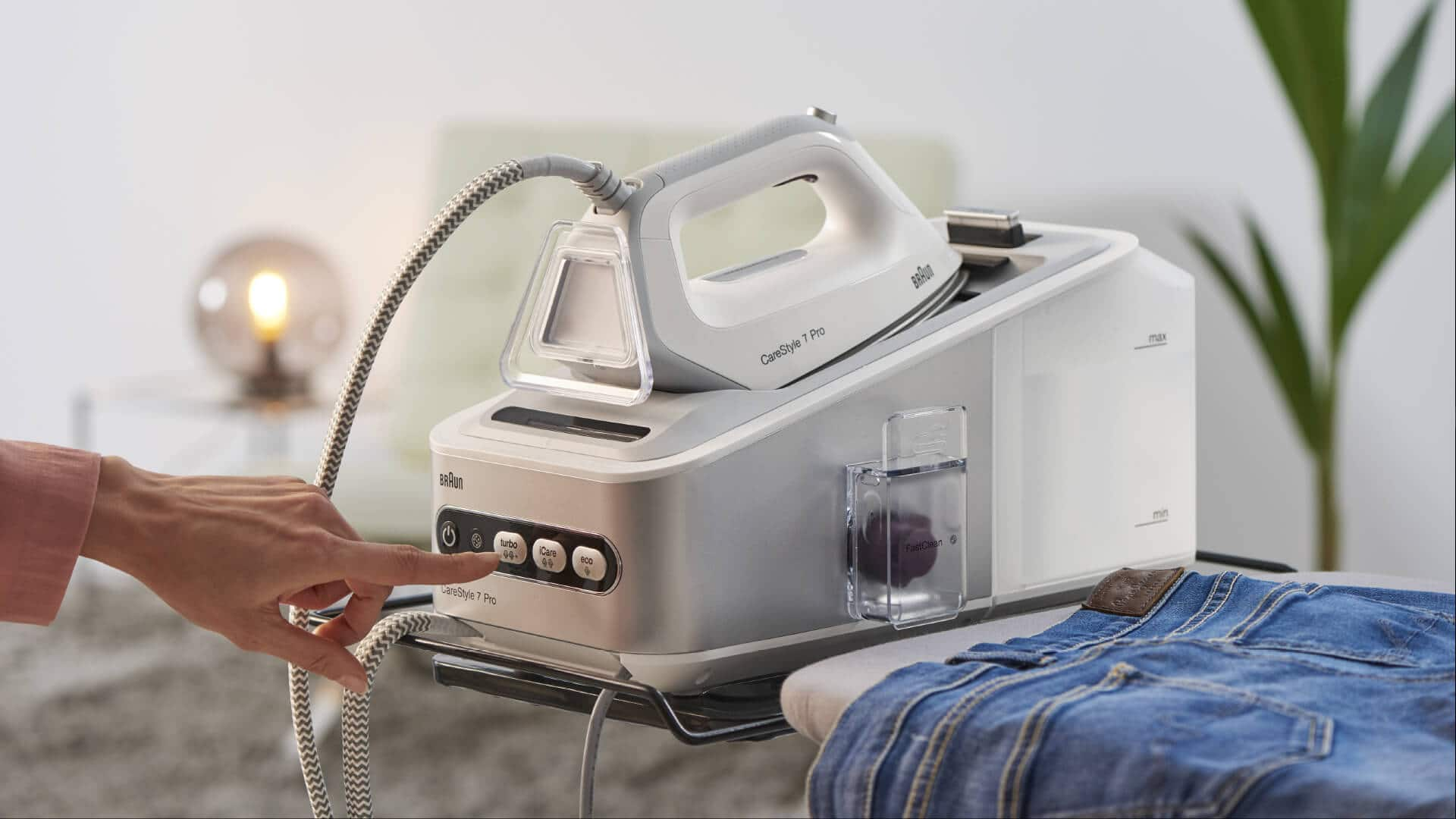 Braun CareStyle 7 steam generator iron in use