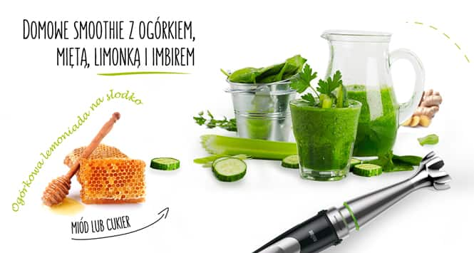 domowe smoothie z ogórkiem, miętą, limonką i imbirem